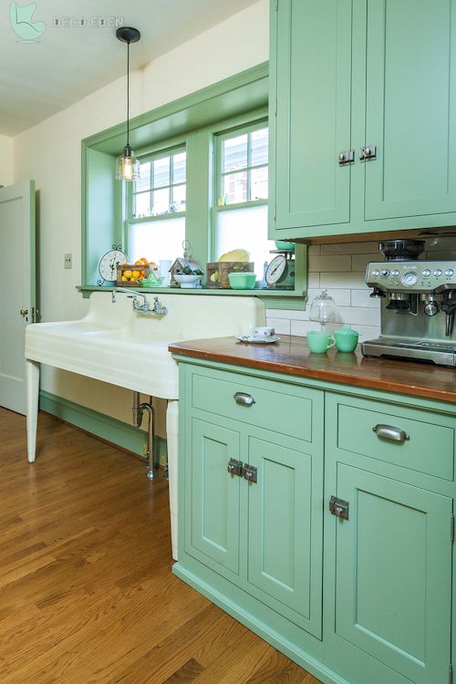 Cocina con paleta de colores verde menta