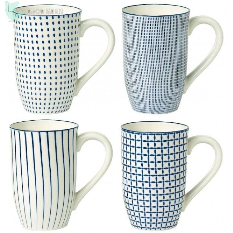 Juego de 4 Tazas de Café en Blanco y Azul