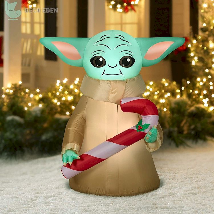 Baby Yoda con bastón de caramelo inflable navideño soplado por aire