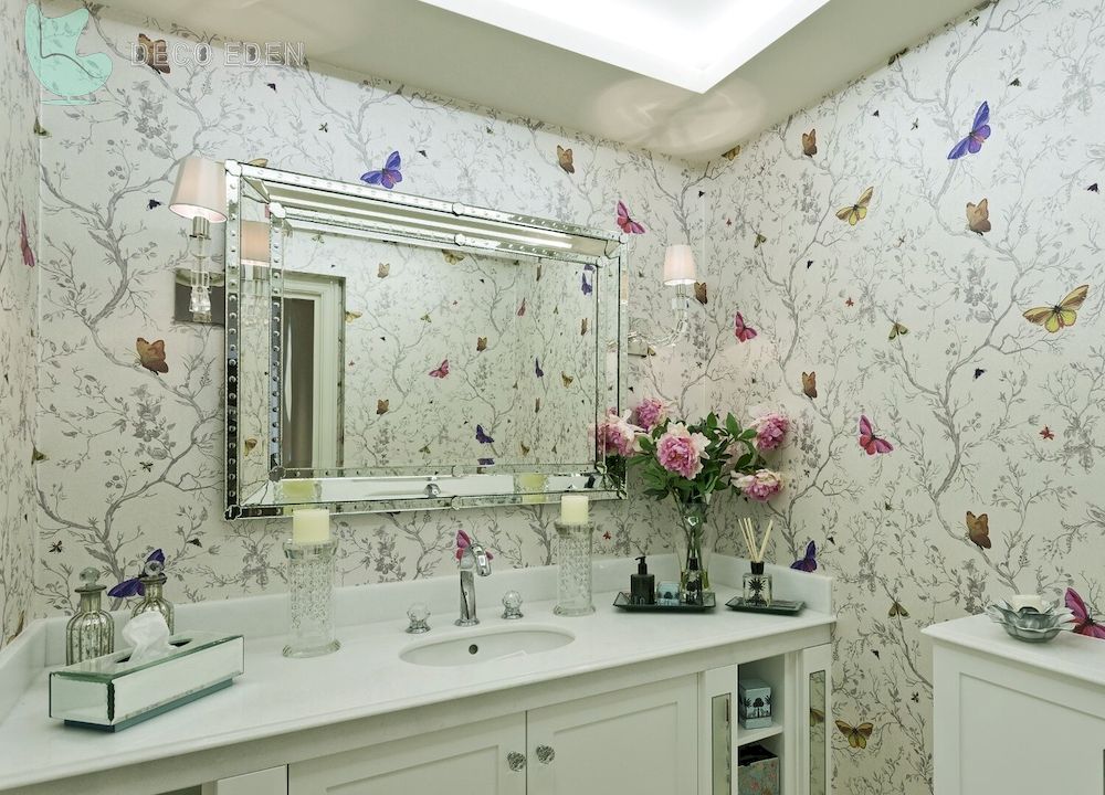 bathroom with ornate wallpaper final