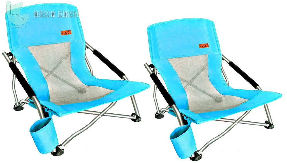 Silla ultraligera para acampar en la playa con portavasos