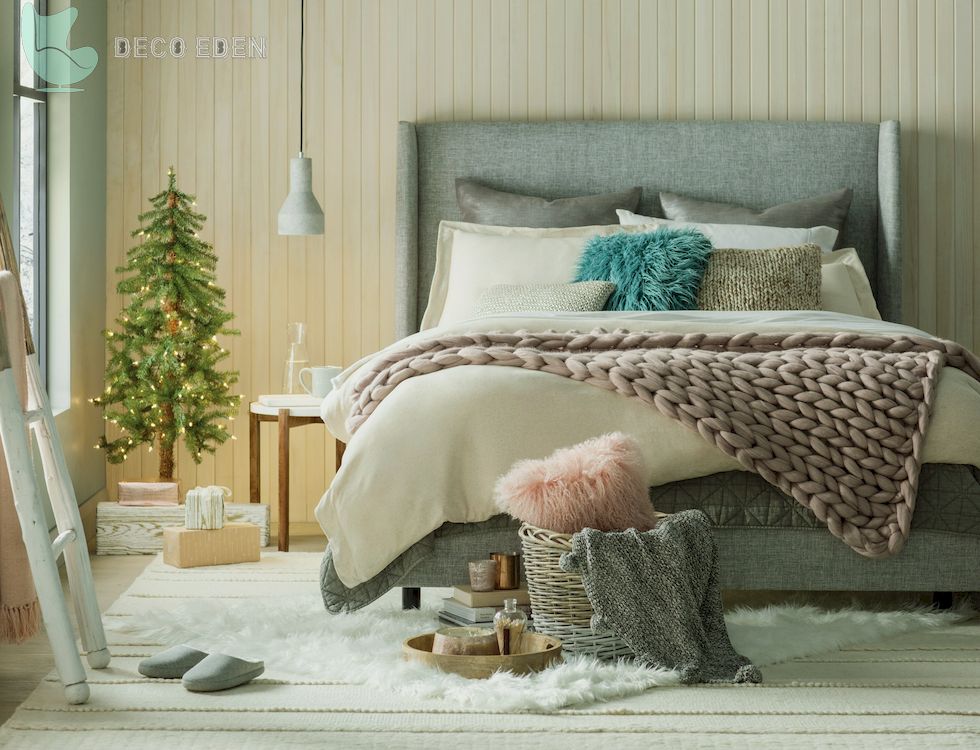 Diseño de dormitorio bohemio para Navidad