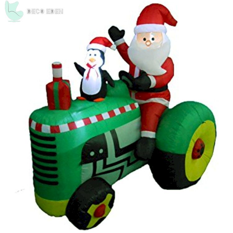 Tractor inflable navideño de Papá Noel con pingüino