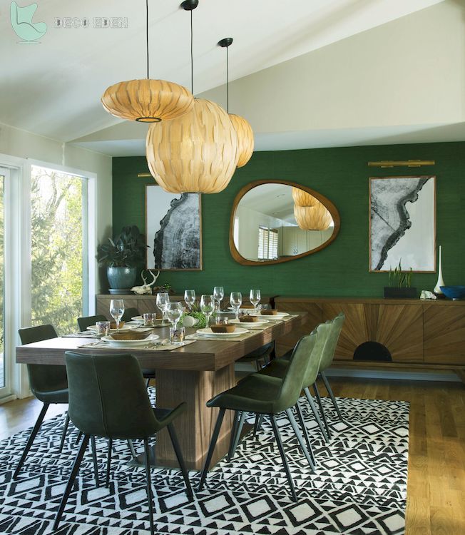 Comedor con tonos verdes y madera