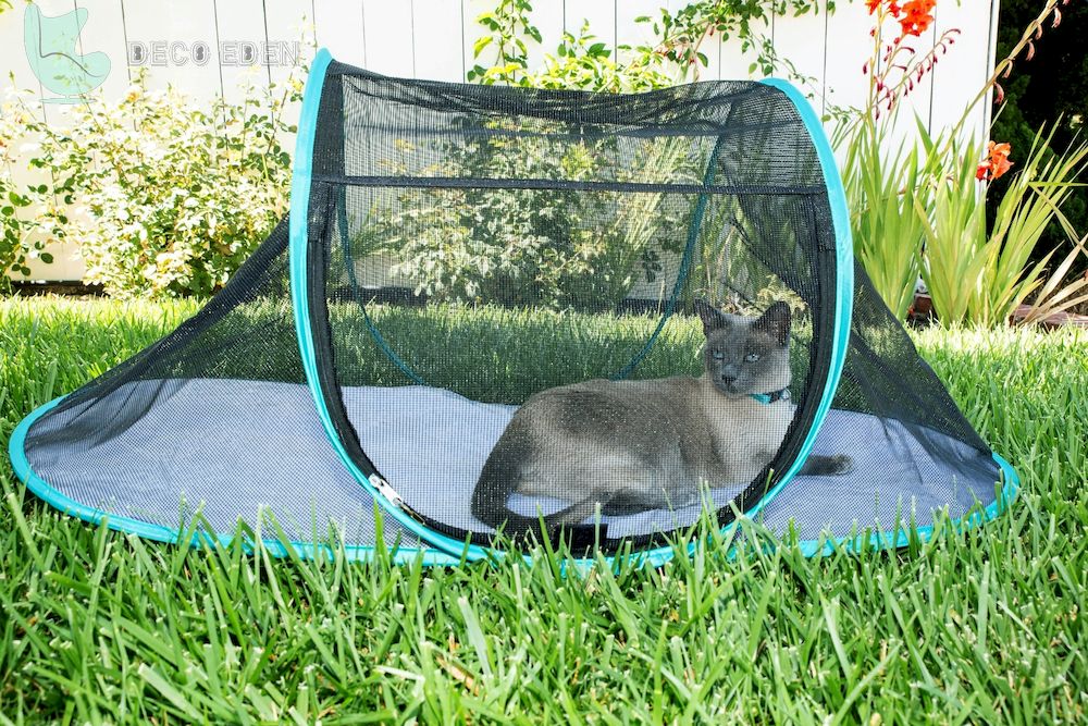 Recinto plegable para gatos al aire libre en azul