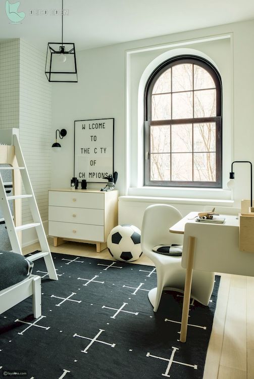 Idea de dormitorio de niños con temática de fútbol