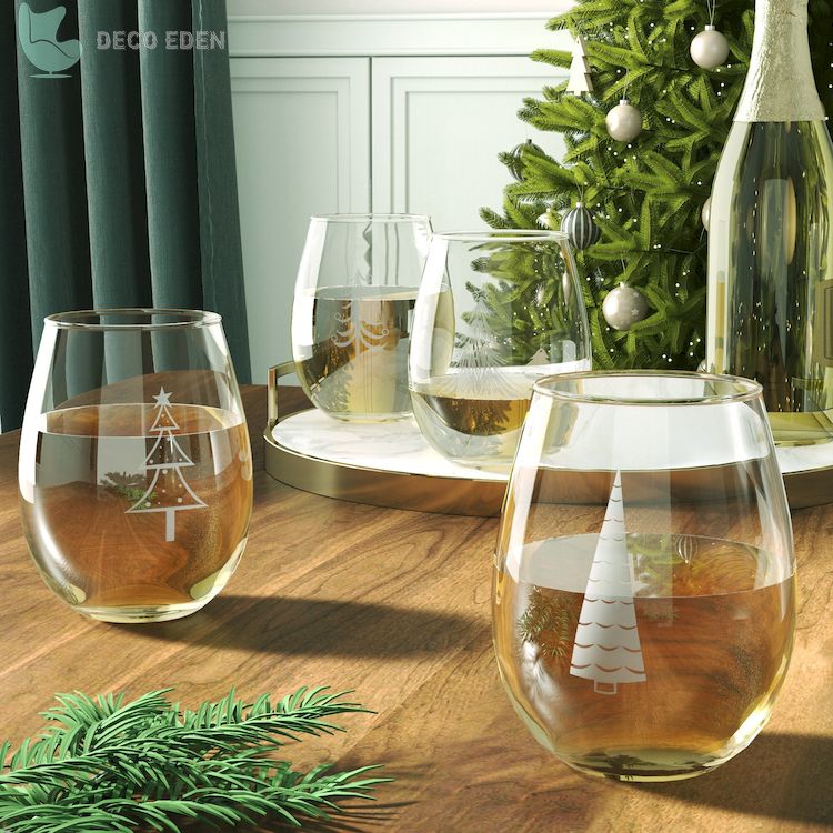 Juego de copas de vino de 4 piezas Holiday Trees