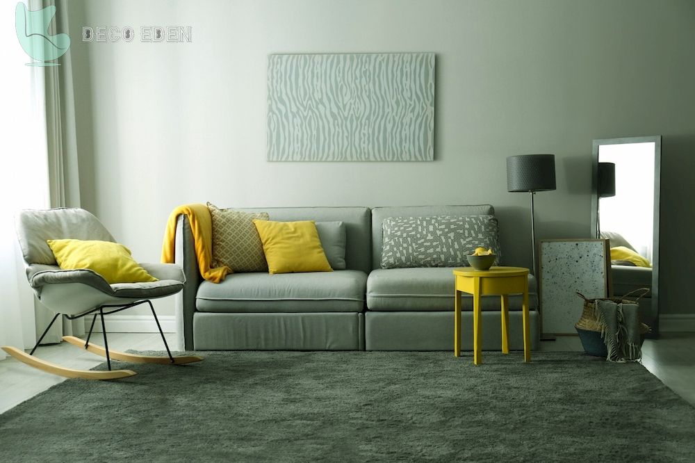 Sala de estar moderna en amarillo y gris