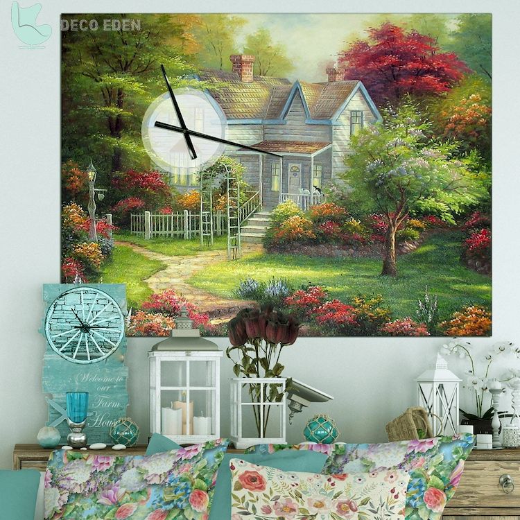 Reloj de pared floral con pintura al óleo