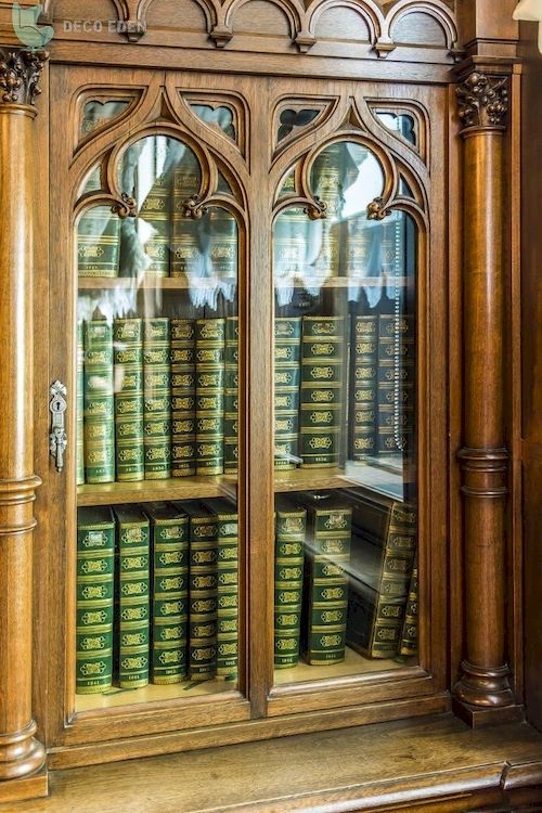 old wooden bookcase with glass final