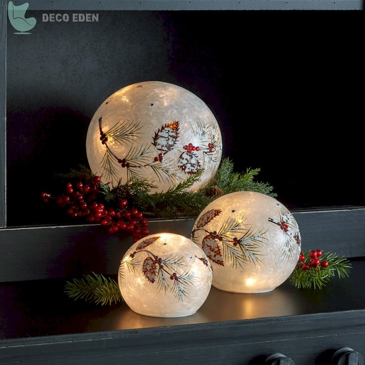 Pieza LED Pinecone Berry Globes Glass Set