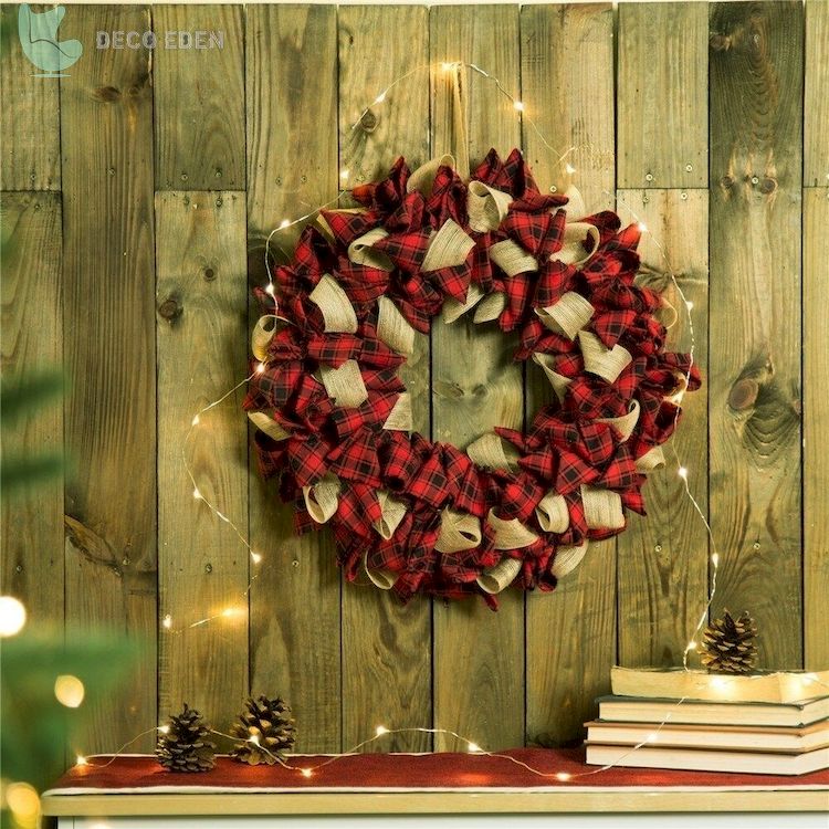 plaid fabric wreath in red final