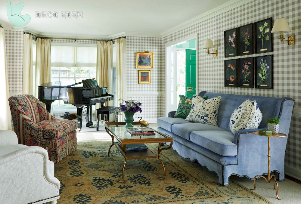 room with gingham walls and very peri sofa 1 final