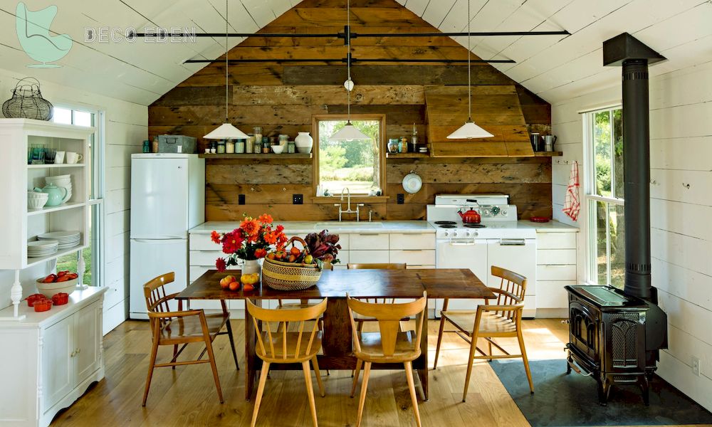 Cocina rústica con madera de granero reutilizada