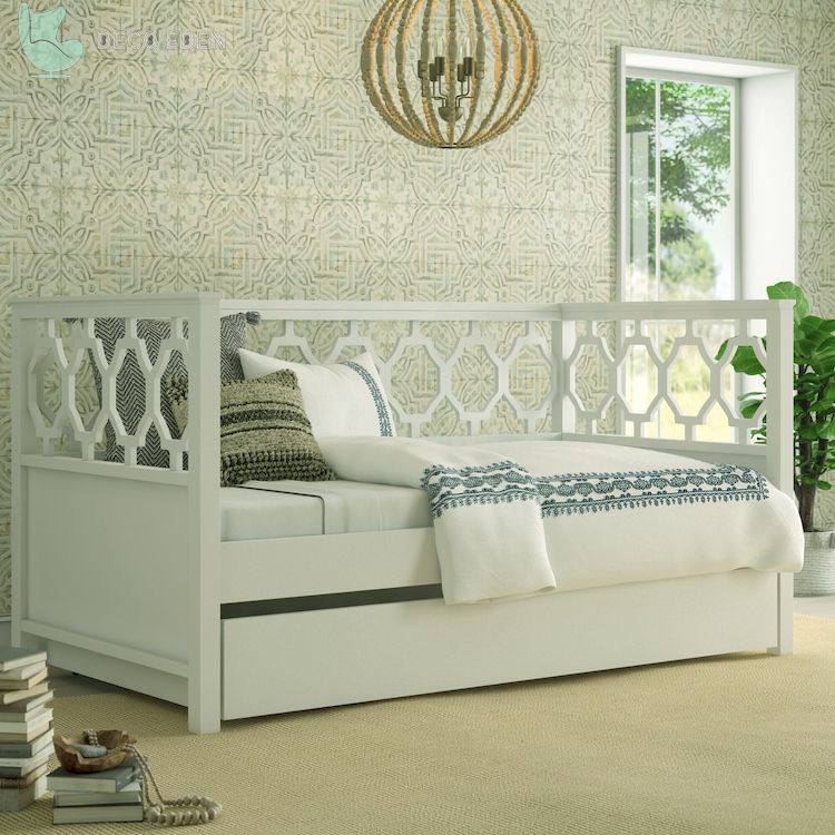 Elegante sofá cama Twin con nido en blanco