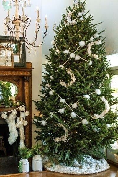 Guirnalda Blanca y Plumas Adornos para Árbol de Navidad