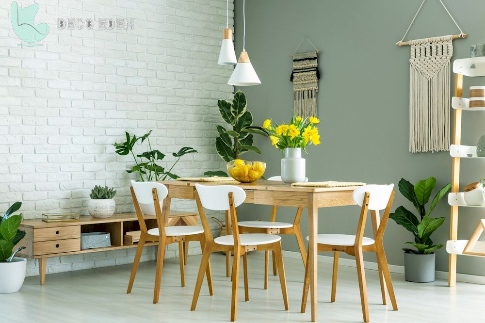 wooden table and white chairs final